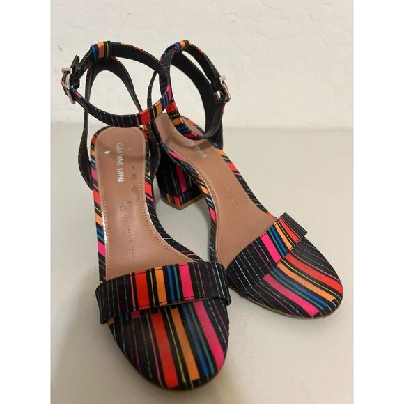 Gianni Bini Block Stacked Heel Multicolor Stripe Strappy Sandal Sz 8M - Picture 7 of 7